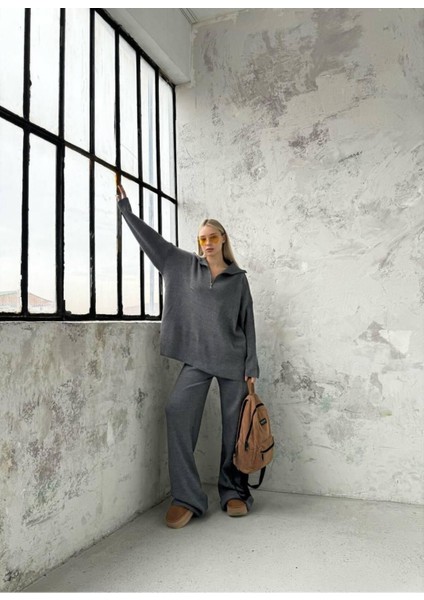 Örgü Detaylı Oversize Kazak Pantolon Triko Alt-Üst Takım fiyatları