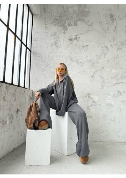 Örgü Detaylı Oversize Kazak Pantolon Triko Alt-Üst Takım modelleri