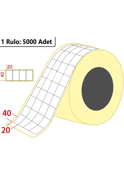 40X20 mm Termal 4'lü Ürün Barkod Etiketi 5000'li Rulo