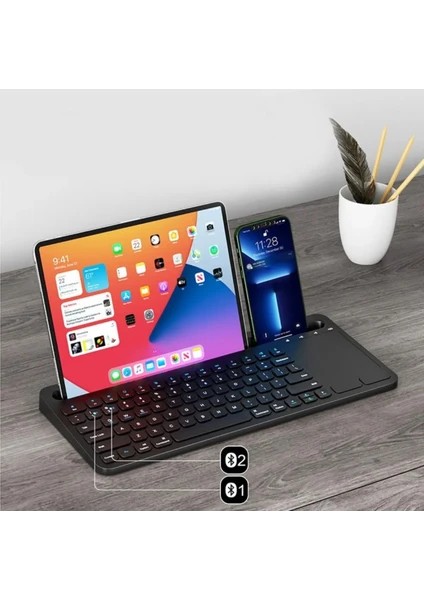 Bluetooh Wıreless Keyboard Siyah Touchpad Kablosuz ' Android ve iPad Tablet Pc Uyumlu