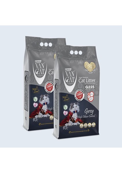 Vancat G225 Grey Aktif Karbonlu Kedi Kumu 10 Lt x 2 Adet