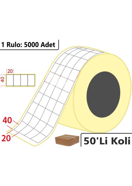 40X20 mm Termal 4'lü Ürün Barkod Etiketi 5000'li Rulo 50'li Koli