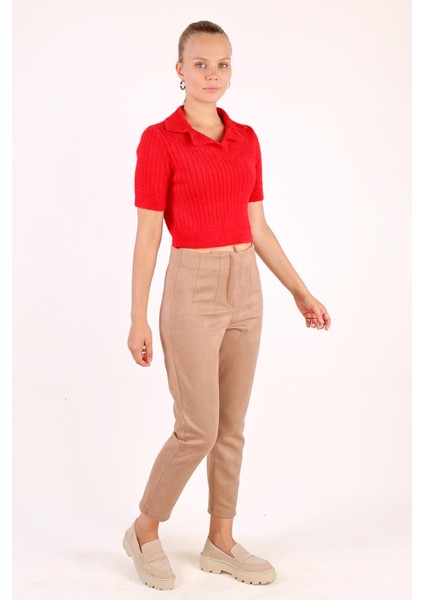 24162 Pola Yaka Fitilli Kazak Kırmızı modelleri