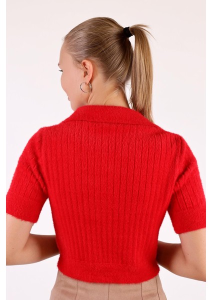 24162 Pola Yaka Fitilli Kazak Kırmızı indirimleri