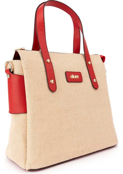 Kadın Çift Bölmeli Şık Günlük Çanta ALD.2706 - Hasır Kırmızı - Tek Ebat