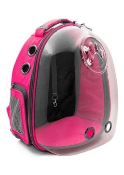 Cattie Şeffaf Kedi ve Küçük Irk Köpek Taşıma Sırt Çantası Pembe 25X30X40 cm