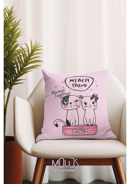 Çift Tarafı Baskılı Lovely Cats Desenli Tekli Süet Kırlent Kılıfı fiyatları