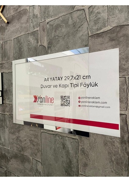 A4 Yatay Kolay Değiştirilebilir Kapı ve Duvar Tipi Föylük Pano