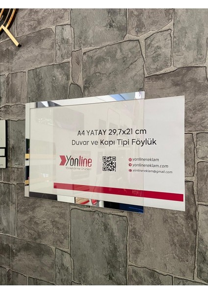 A4 Yatay Kolay Değiştirilebilir Kapı ve Duvar Tipi Föylük Pano