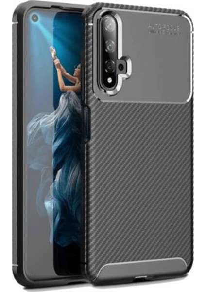 Huawei Honor 20 Kılıf Negro Karbon Desen Silikon + Ekran Koruyucu