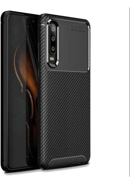 Huawei P30 Kılıf Negro Karbon Desen Silikon + Ekran Koruyucu