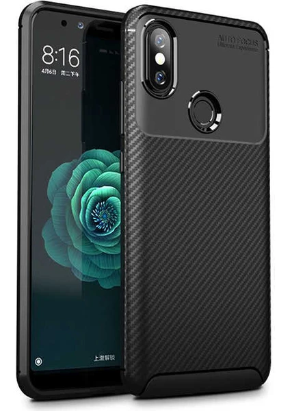 Xiaomi Mi A2 Kılıf Negro Karbon Desen Silikon + Ekran Koruyucu