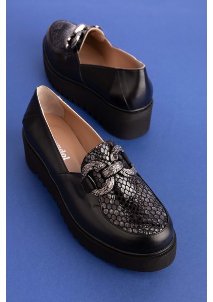 Deri Dolgu Topuklu Tokalı Ayakkabı AST.8403 - Siyah Petek - 40