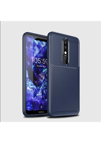 Nokia 5.1 Plus Kılıf Negro Karbon Desen Silikon + Ekran Koruyucu