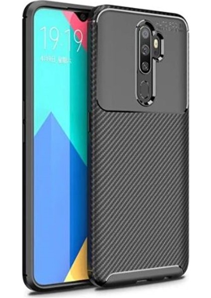 Oppo A5 2020 Kılıf Negro Karbon Desen Silikon + Ekran Koruyucu