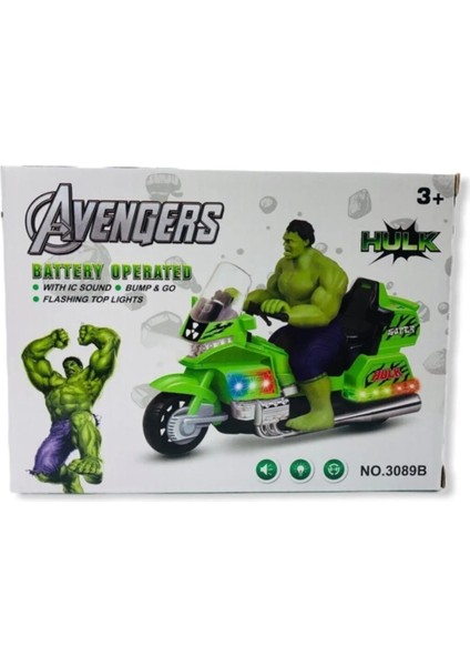 Pilli Işıklı Sesli Motorlu Yeşil Dev Hulk - Motorcu Hulk Karakteri