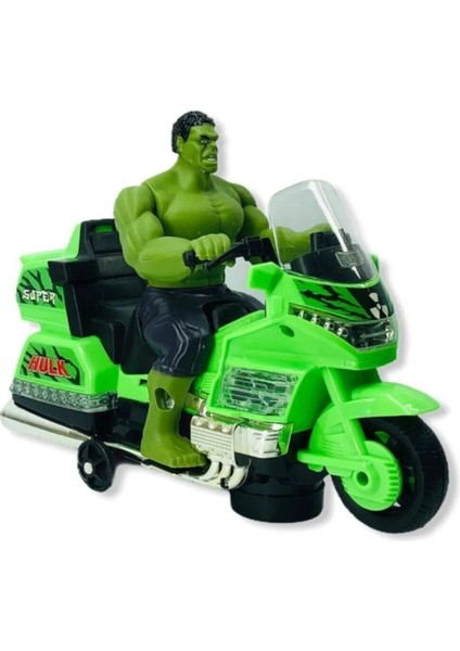 Pilli Işıklı Sesli Motorlu Yeşil Dev Hulk - Motorcu Hulk Karakteri