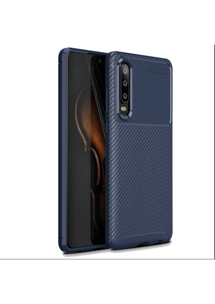 Huawei P30 Kılıf Negro Karbon Desen Silikon + Ekran Koruyucu
