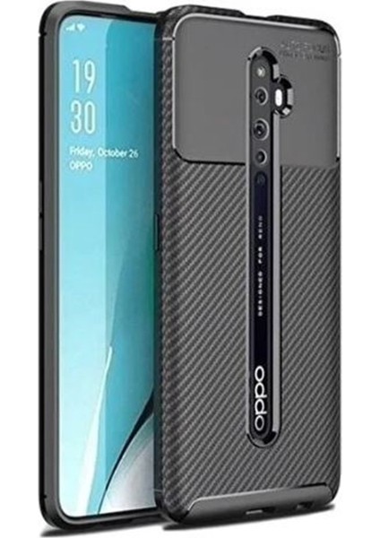 Oppo Reno 2 Kılıf Negro Karbon Desen Silikon + Ekran Koruyucu