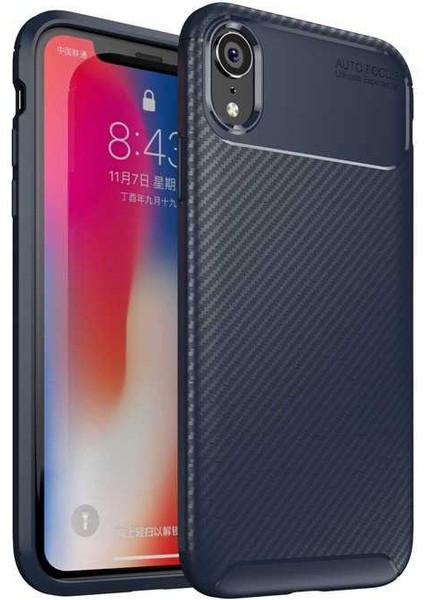 iPhone Xr Kılıf Negro Karbon Desen Silikon + Ekran Koruyucu