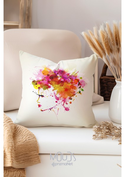 Çift Tarafı Baskılı Art Woman Desenli Tekli Süet Kırlent Kılıfı fiyatları