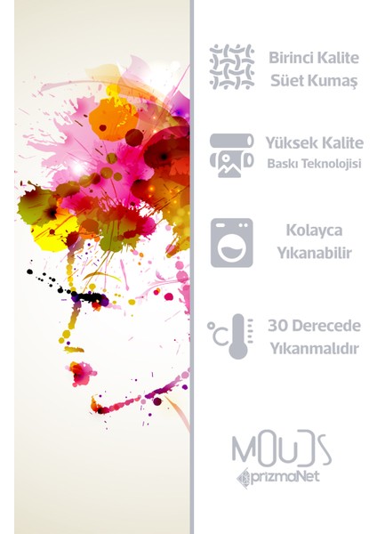 Çift Tarafı Baskılı Art Woman Desenli Tekli Süet Kırlent Kılıfı modelleri