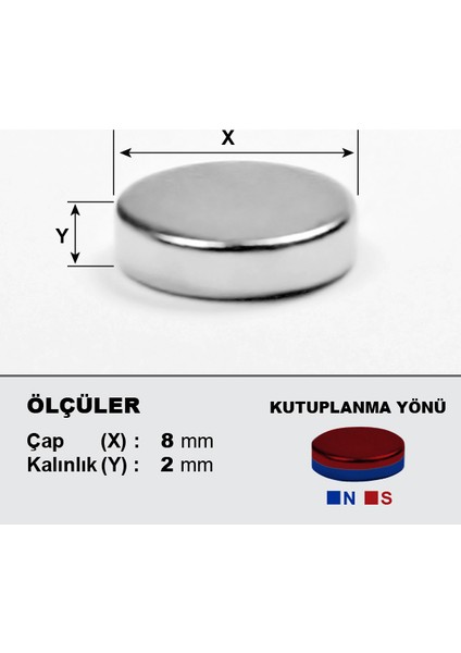 Neodyum Mıknatıs D8X2 Çap:8mm Kalınlık:2mm Çok Güçlü Mıknatıs [40 Adet] modelleri