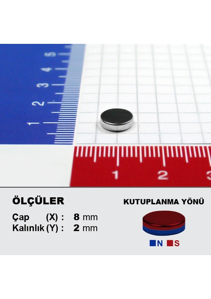 Neodyum Mıknatıs D8X2 Çap:8mm Kalınlık:2mm Çok Güçlü Mıknatıs [40 Adet] fırsatları