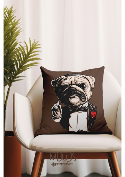 Çift Tarafı Baskılı Pug Brown Desenli Tekli Süet Kırlent Kılıfı fiyatları