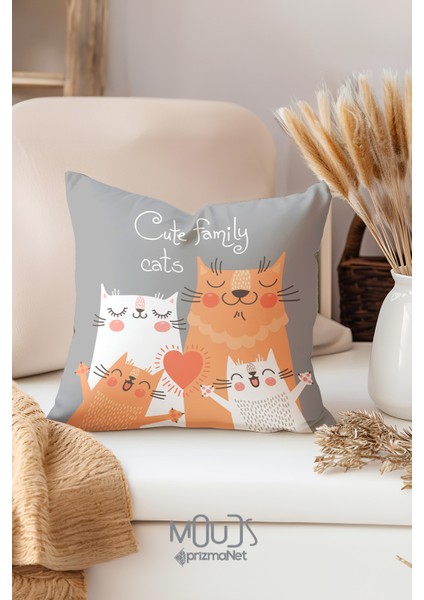 Çift Tarafı Baskılı Happy Cats Desenli Tekli Süet Kırlent Kılıfı fiyatları