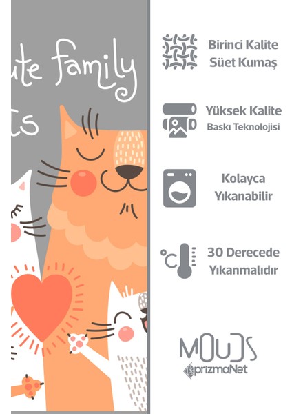 Çift Tarafı Baskılı Happy Cats Desenli Tekli Süet Kırlent Kılıfı modelleri