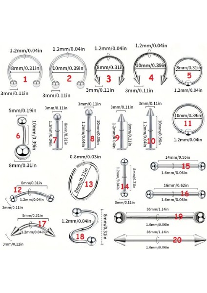 Paslanmaz Çelik Kadın Erkek Burun Dudak Halkası ,kaş Tırnak Çivisi ,küpe Dil Vücut Piercing Model 20