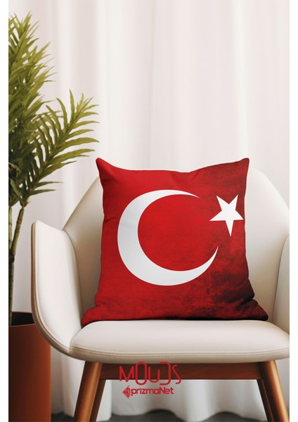 Çift Tarafı Baskılı Türk Ay Yıldız Desenli Tekli Süet Kırlent Kılıfı fiyatları