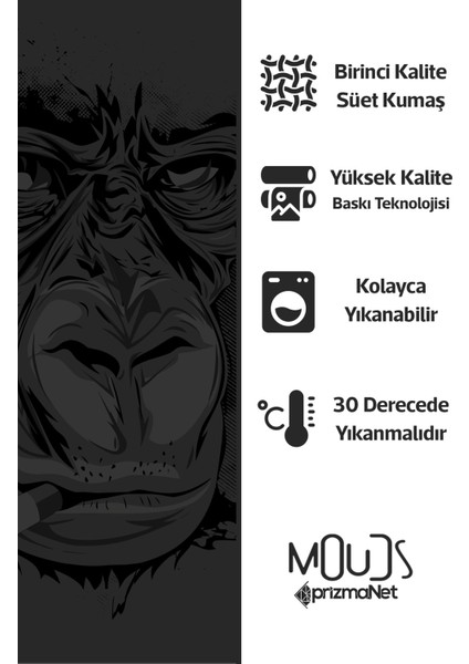 Çift Tarafı Baskılı Maymun Desenli Tekli Süet Kırlent Kılıfı fiyatları