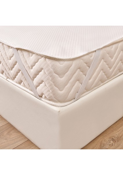 Soft Minik Kapitoneli Tek Kişilik Sıvı Geçirmez Lastikli Alez - Beyaz - 100X200 cm