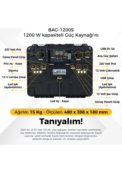 BAG-1200S Taşınabilir Solar Güç Istasyonu (Modifiye Dalga)