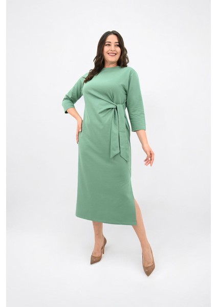 Kadın Büyük Beden Bel Bağlama Detaylı Elbise 5274-25 fiyatları