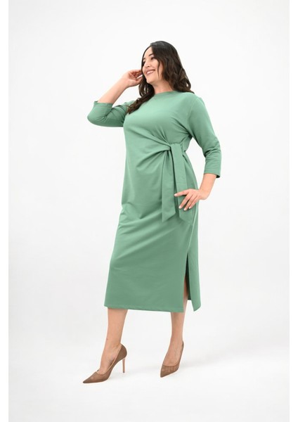 Kadın Büyük Beden Bel Bağlama Detaylı Elbise 5274-25 modelleri