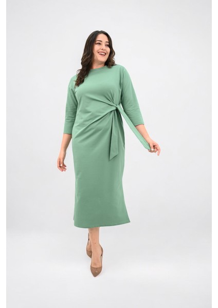 Kadın Büyük Beden Bel Bağlama Detaylı Elbise 5274-25 fırsatları