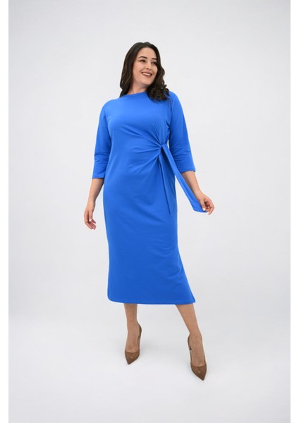 Kadın Büyük Beden Bel Bağlama Detaylı Elbise 5274-25 fiyatları