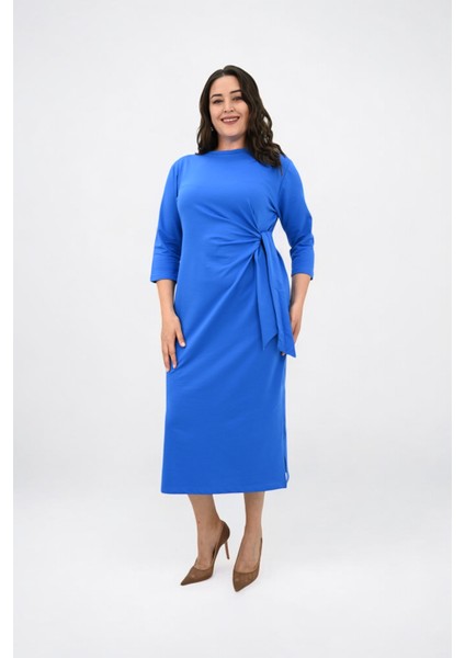 Kadın Büyük Beden Bel Bağlama Detaylı Elbise 5274-25 fırsatları
