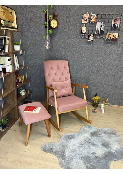 Trend Naturel-Pembe Kapitoneli Puflu Sallanan Sandalye