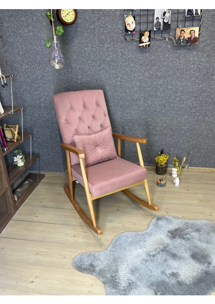 Trend Naturel-Pembe Kapitoneli Puflu Sallanan Sandalye modelleri
