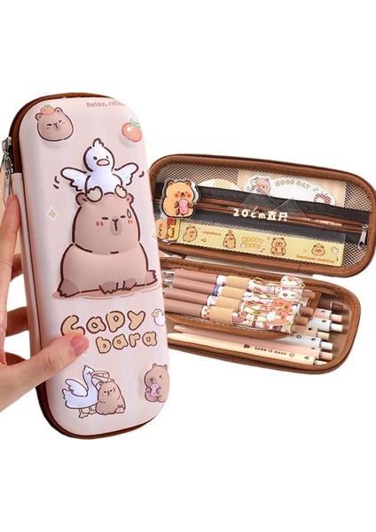 Kapibala 3D Üç Boyutlu Kırtasiye Kutusu Su Geçirmez Öğrenci Kapibara Kalem Kutusu Büyük Kapasiteli Çok Fonksiyonlu Dekompresyon Kalem Çantası (Yurt Dışından)