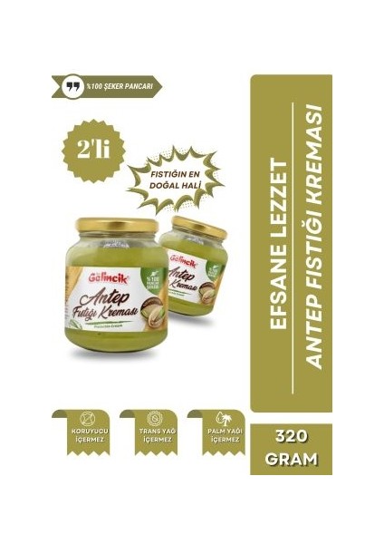 2'li Kahvaltılık Sürülebilir Doğal Katkısız 320GR Özel Üretim Antep Fıstığı Kreması Dubai Çikolatası