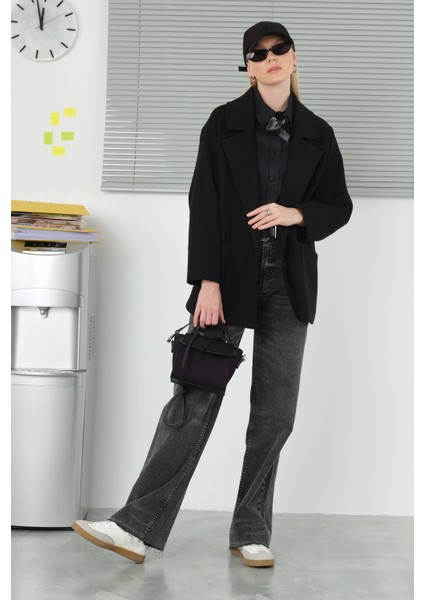 Geniş Yaka Kaşe Kaban Siyah fiyatları