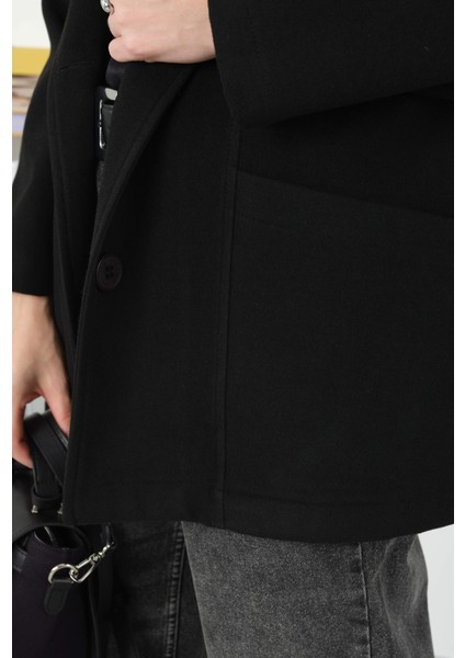 Geniş Yaka Kaşe Kaban Siyah modelleri