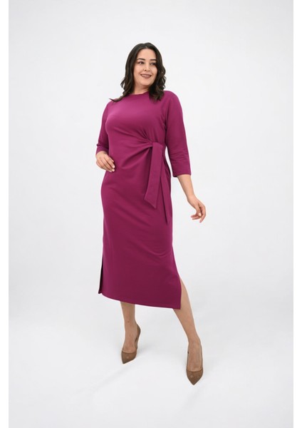 Kadın Büyük Beden Bel Bağlama Detaylı Elbise 5274-25 fiyatları