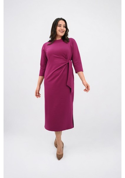Kadın Büyük Beden Bel Bağlama Detaylı Elbise 5274-25 fırsatları