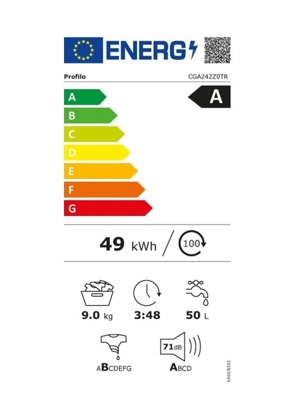 CGA242Z0TR A Enerji Sınıfı 9 kg 1200 Devir Çamaşır Makinesi